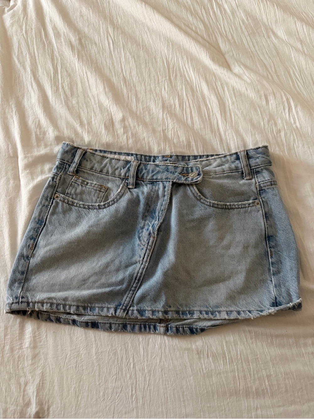 ZARA Light Wash Crossover Denim Mini Skirt